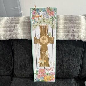 NWT- Iridescent Glittered- Easter Blessings Floral Butterflies- Cross Decor Sign